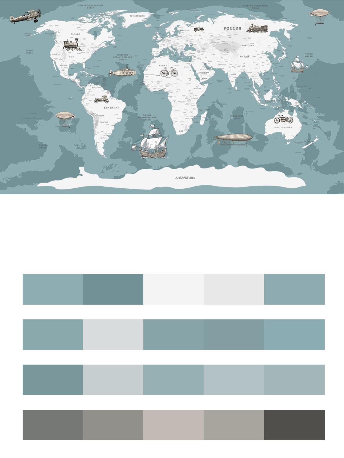 Карта мира с надписями на голубом фоне цвета