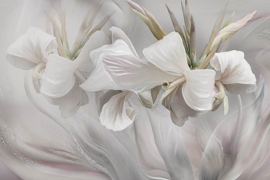 Фотообои Лилии белые на сером фоне